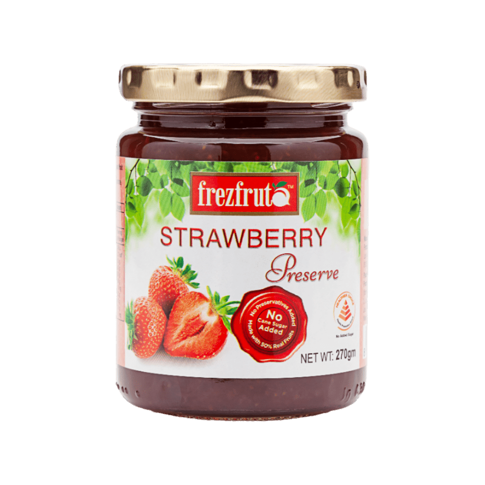 Frezfruta Strawberry Preserve In A Jar On White Background
